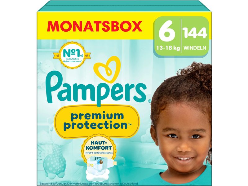 Pampers Windeln Premium Protection Extra Grösse 6 Monatsbox 13  kg, 144 Stück