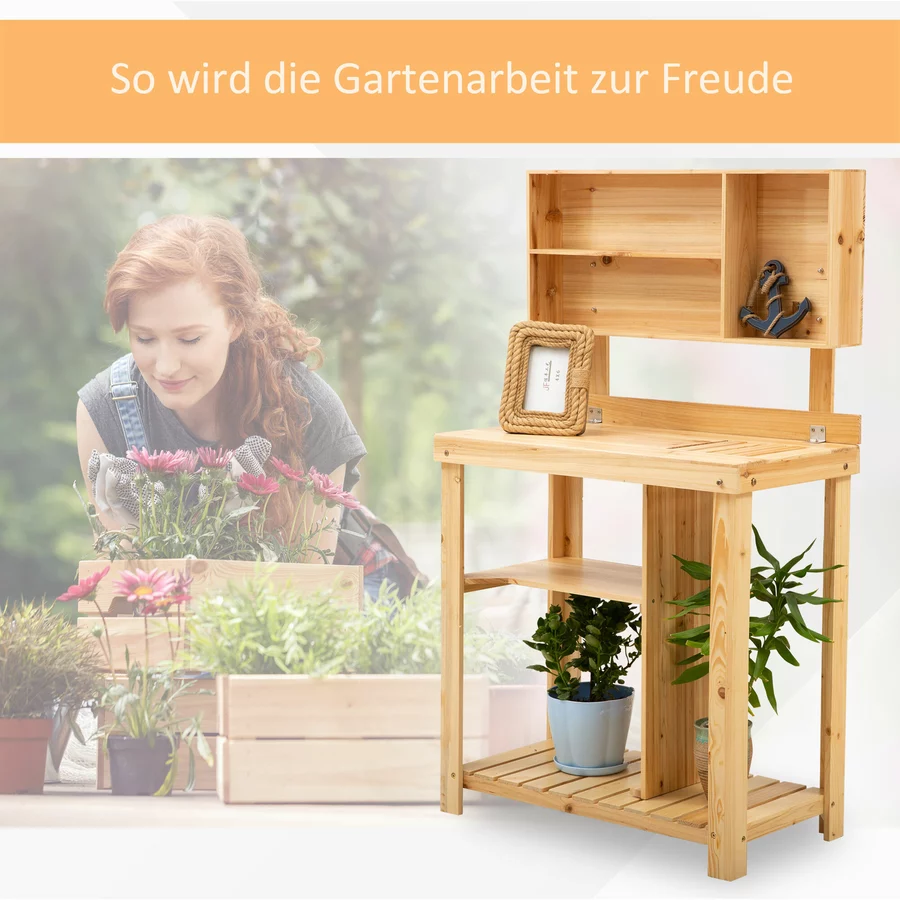 Outsunny Gärtnertisch mit Ablage natur