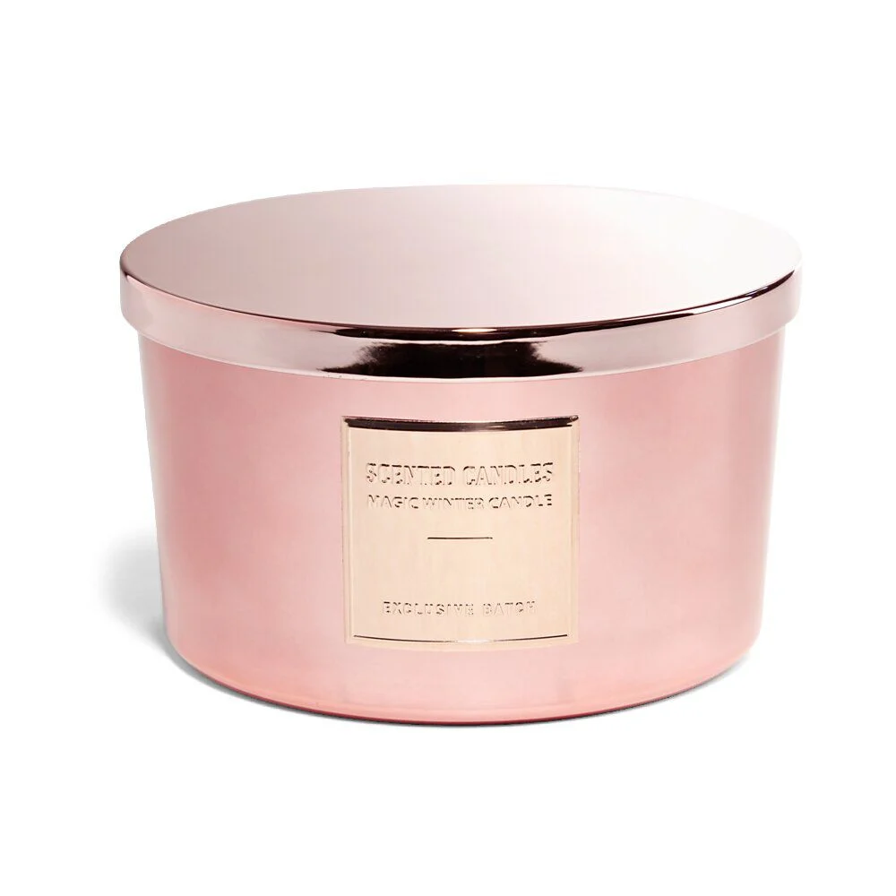 Bougie avec couvercle pot métallisé rose gold senteur pain d'épices 30H