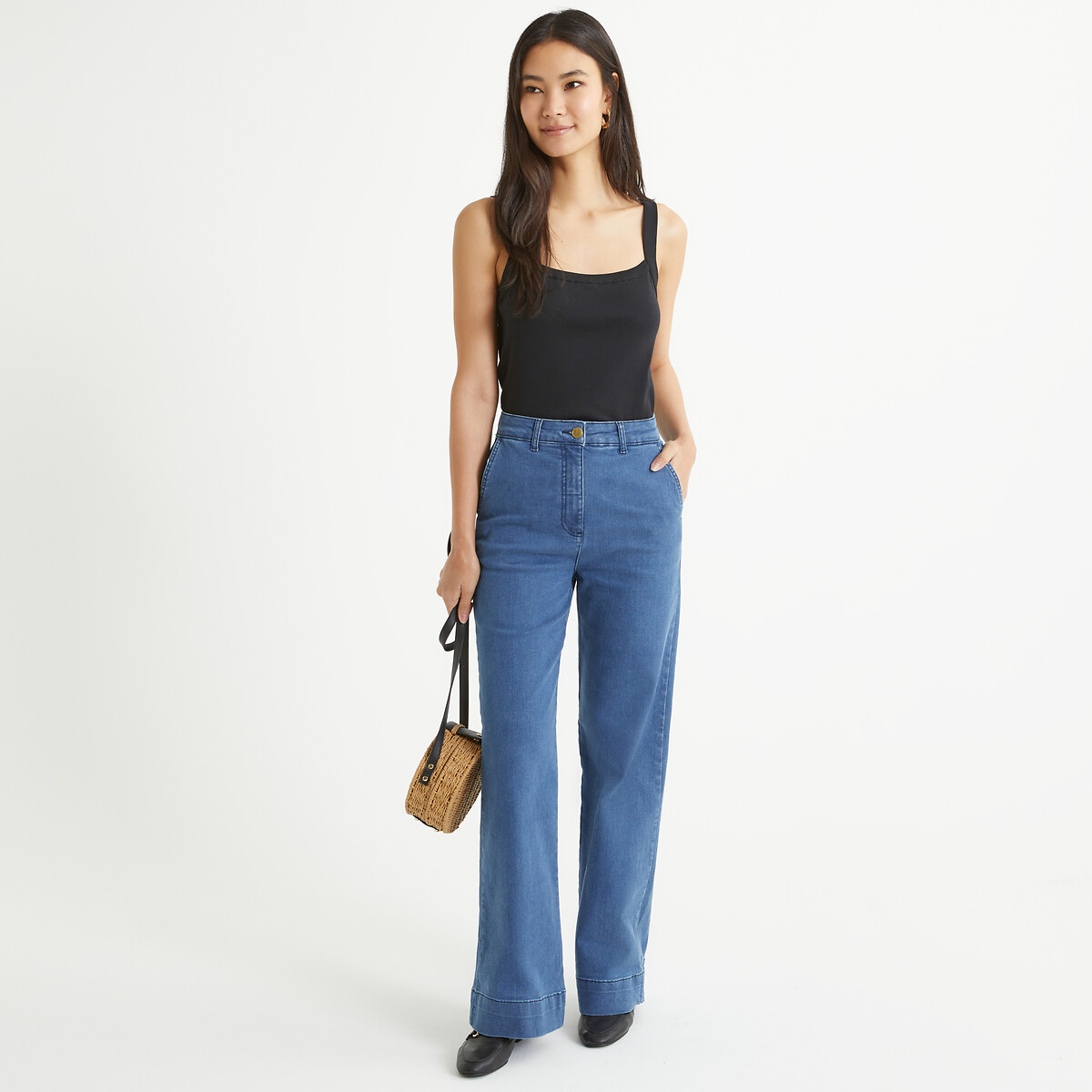 ANNE WEYBURN<br>Regata com decote quadrado, puro algodão penteado