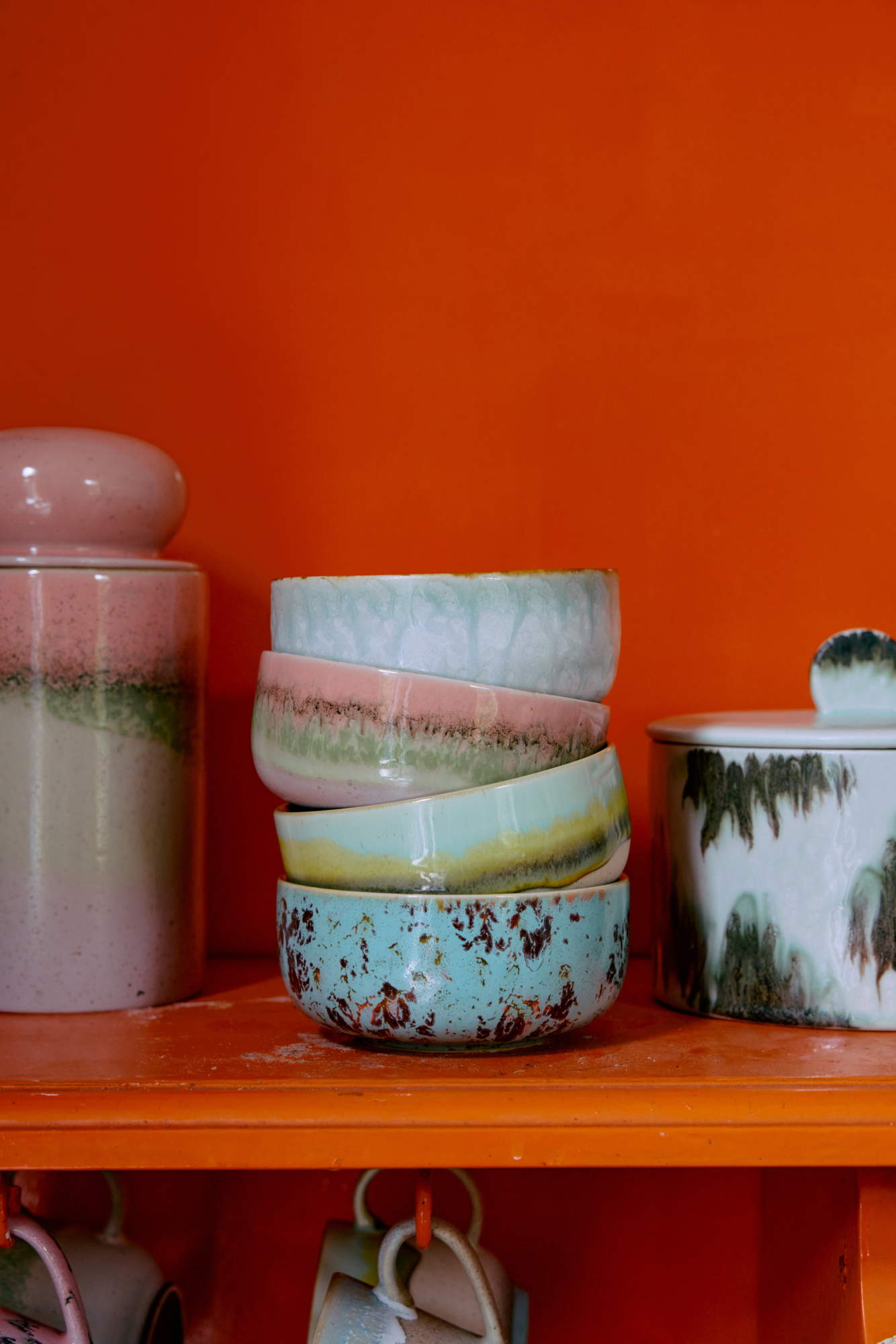 Servies 70's Ceramics dessert kom impression - set van 4