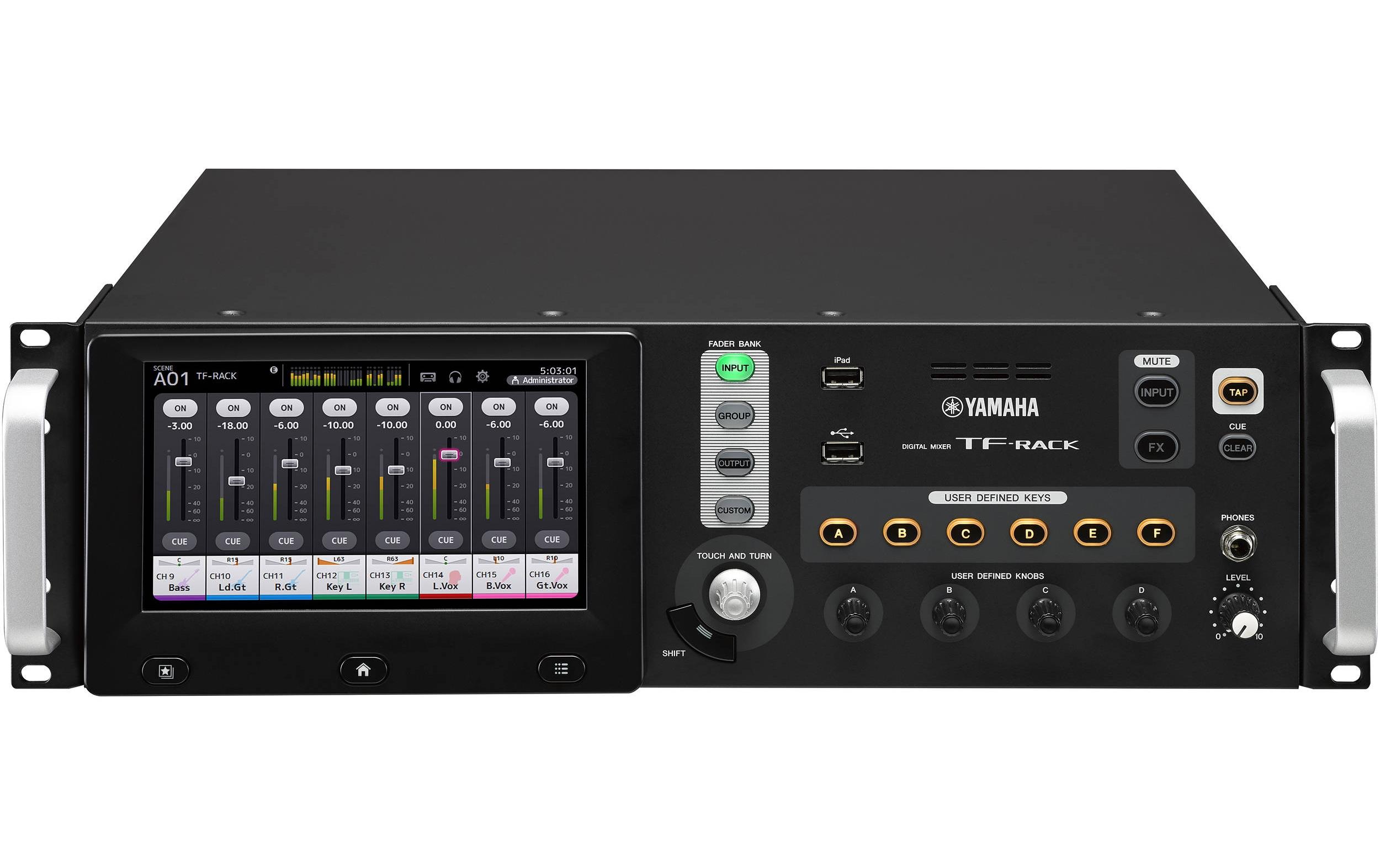 Mischpult TF-RACK - 40-Kanal, digital<br>19-Zoll-Rack-Variante eines vielseitigen Digitalmixers der TF-Serie mit TouchFlow-Operation, WLAN-Fernsteuerung und optionaler Dante-Audio-Netzwerk-Unterstützung
