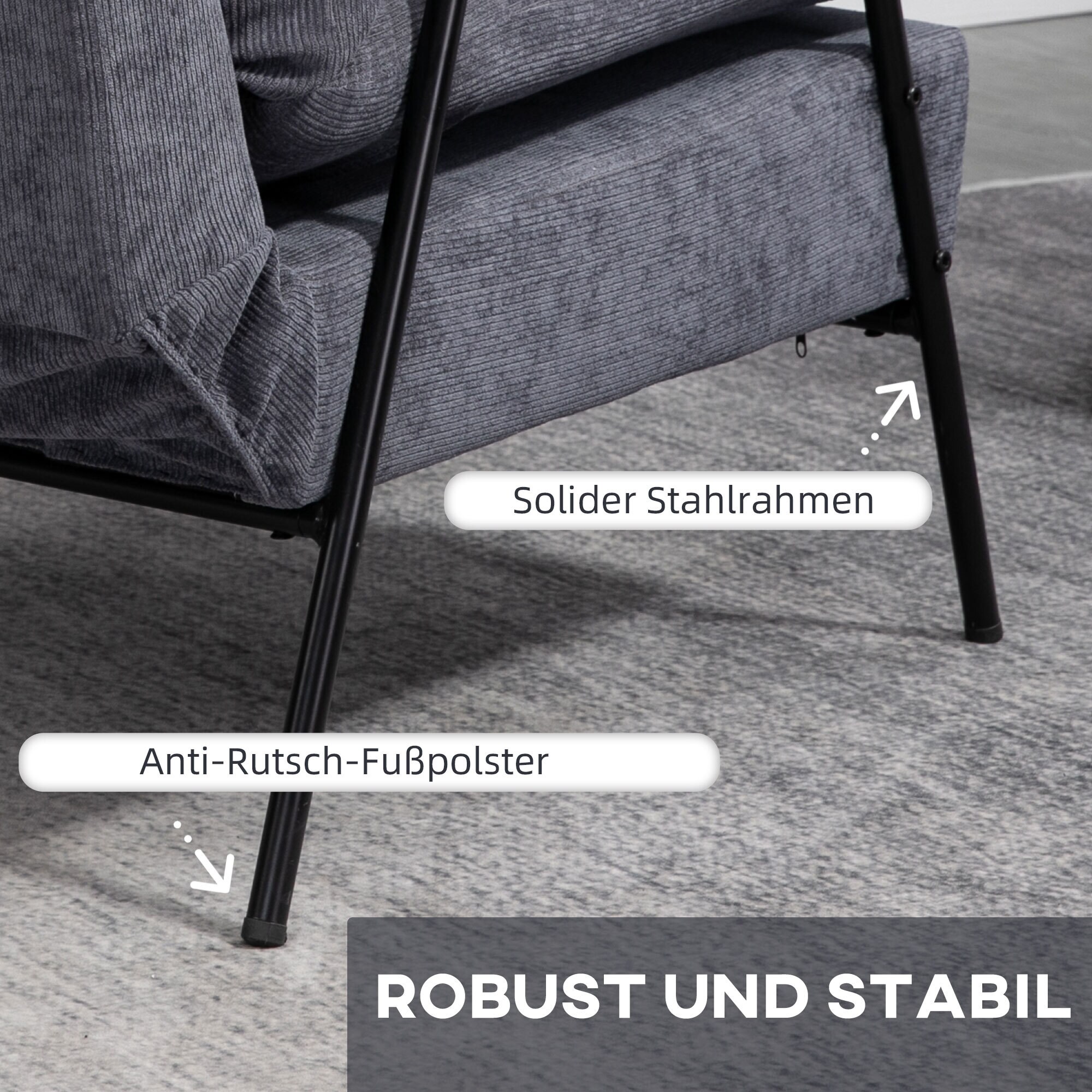 HOMCOM Polstersessel mit Kissen und Fußhocker 68L x 91,5B x 88H cm