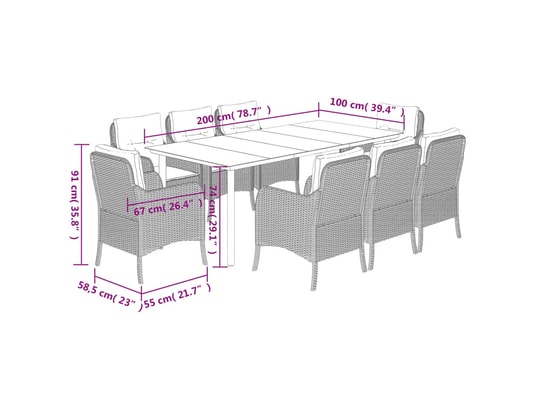 LES TENDANCES - Ensemble table et chaises de jardin-noir-8 places-451636