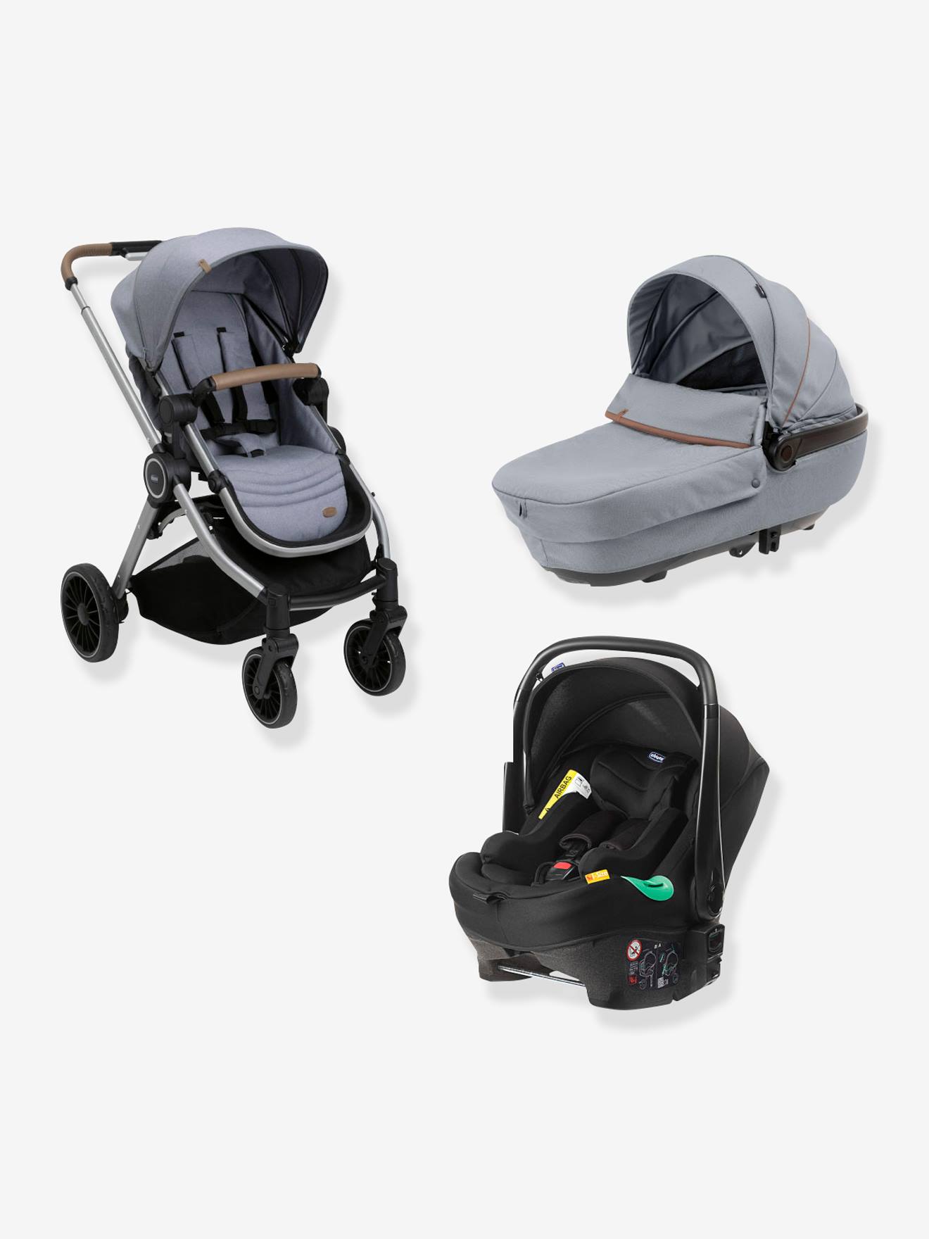 Carrinho de bebê Chicco Best Friend Pro Comfort i-Size Trio, cinza