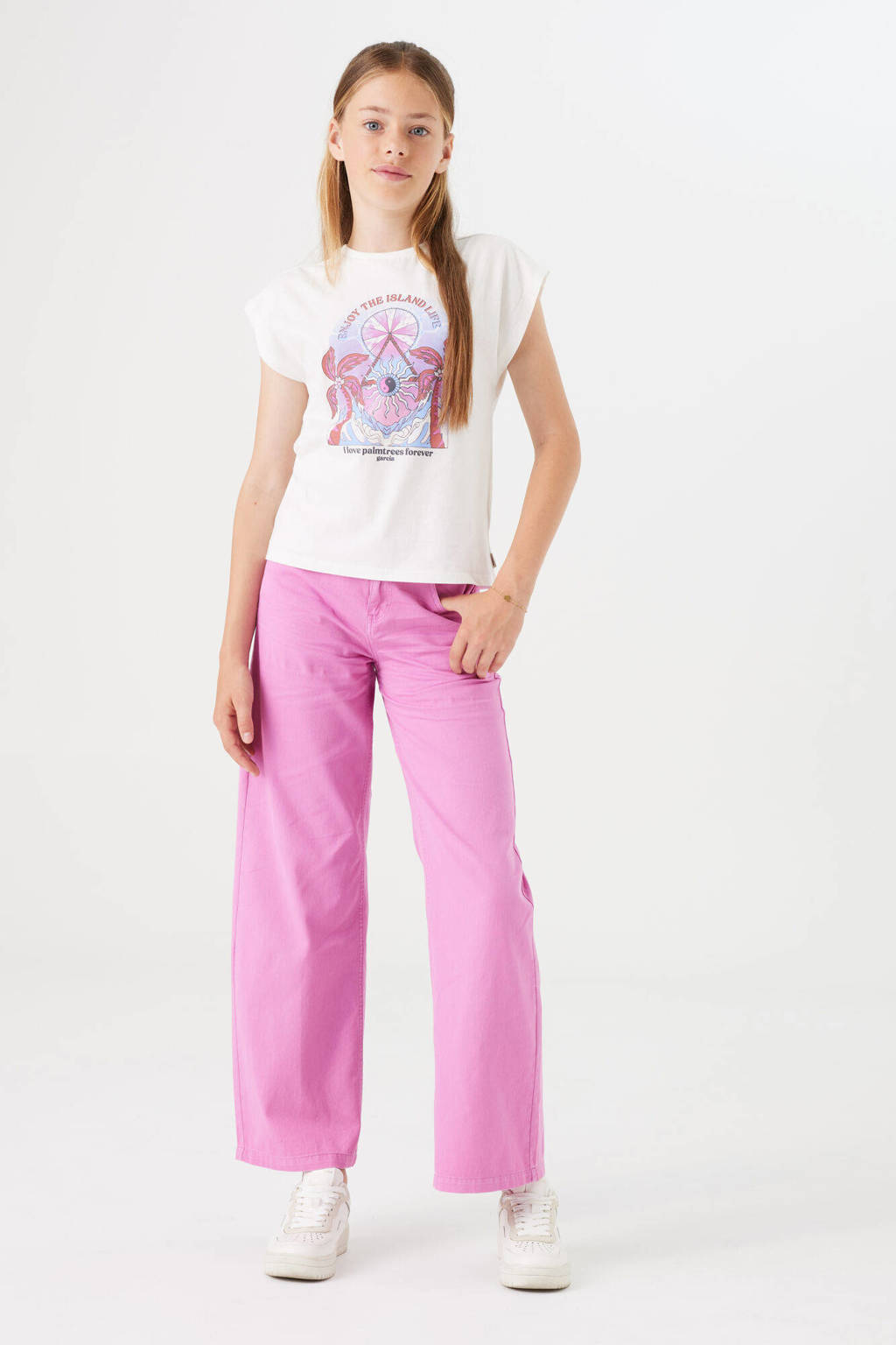 Garcia T-shirt met printopdruk wit/roze/lila