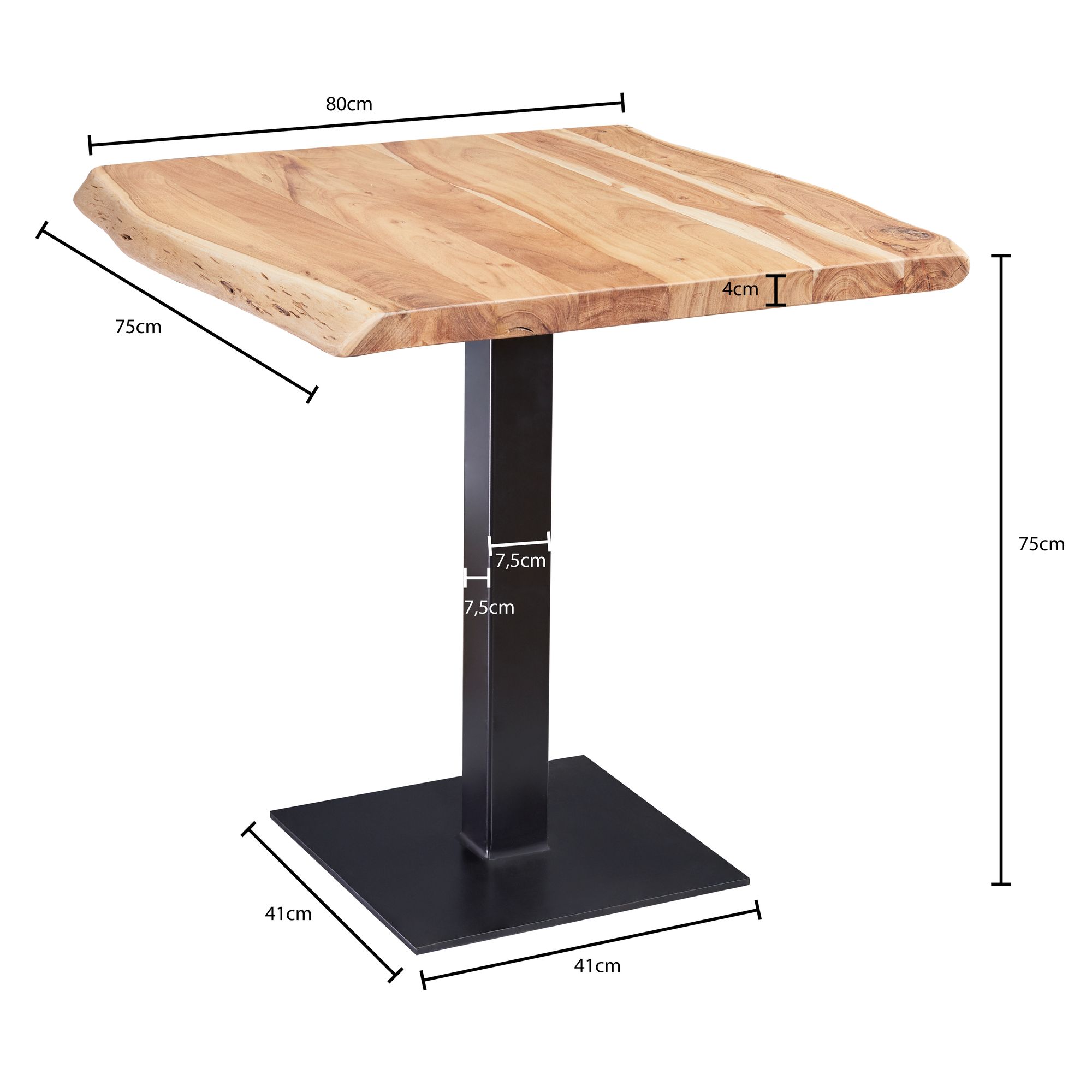 FineBuy Baumkante Esszimmertisch Akazie Massiv 80 x 75 cm Esstisch Küchentisch
