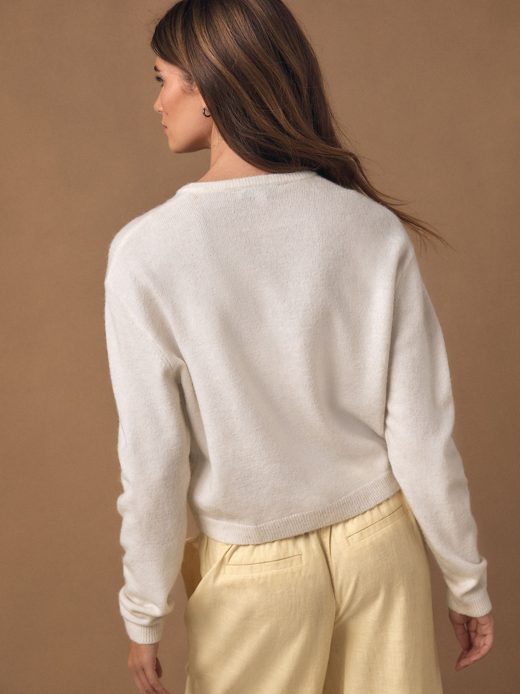 Ecru - Gebreid vest met ronde hals
