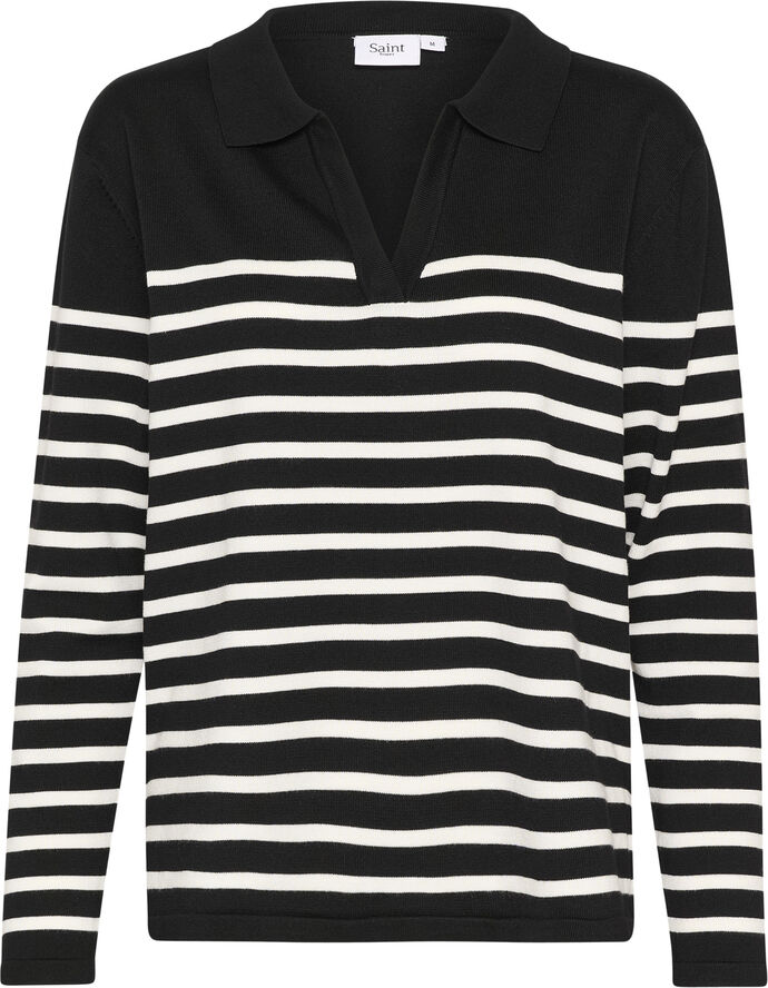 Saint Tropez MilaSZ Striped Polo Pullover Black mila stripe
