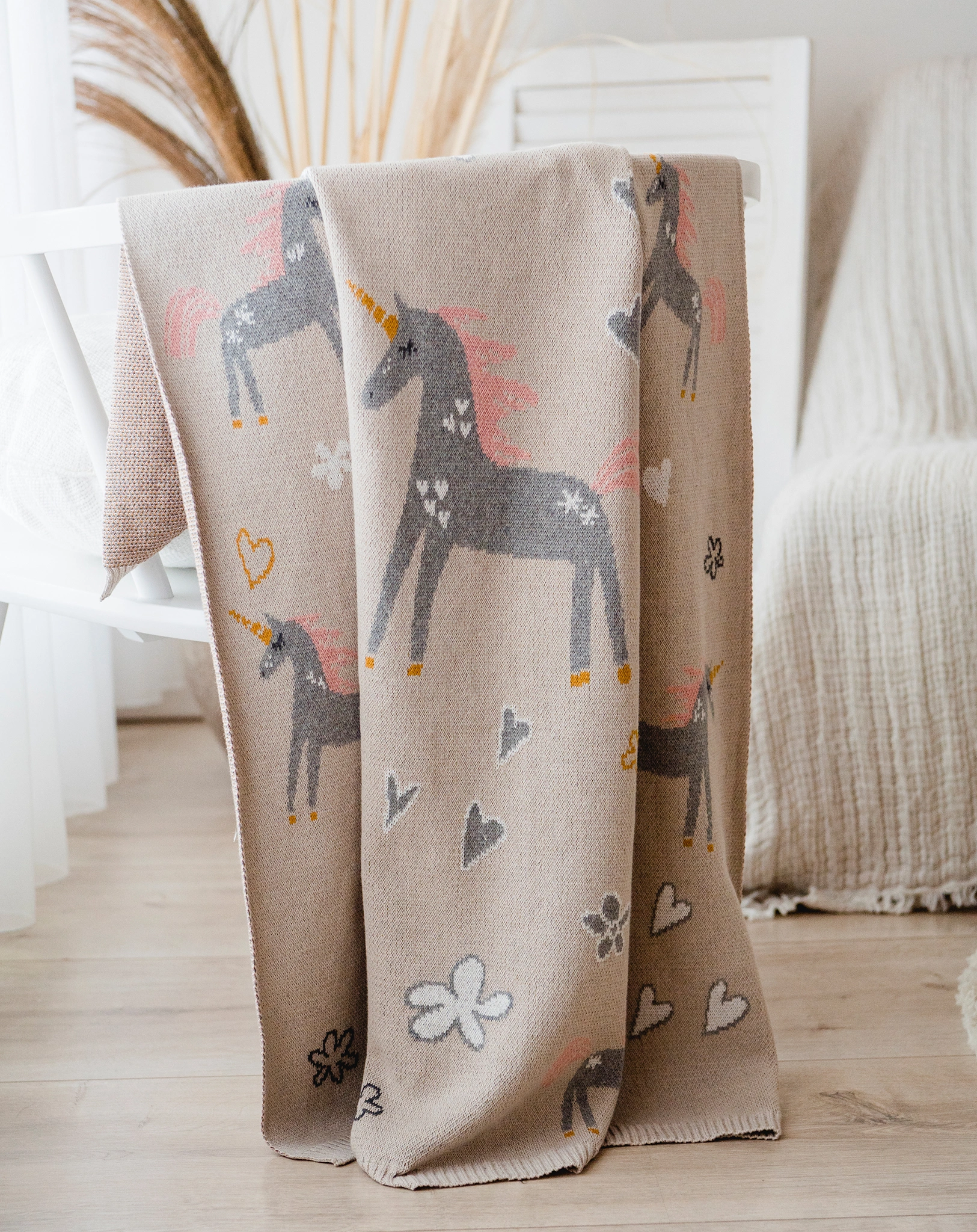 Strick-Babydecke UNICORN (80x100) in natur