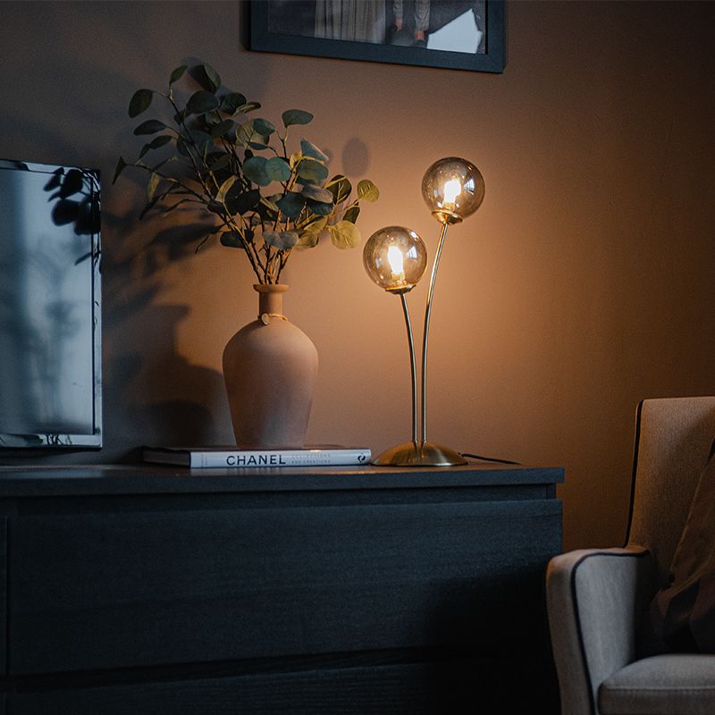 Moderne tafellamp goud 2-lichts met smoke glas - Athens