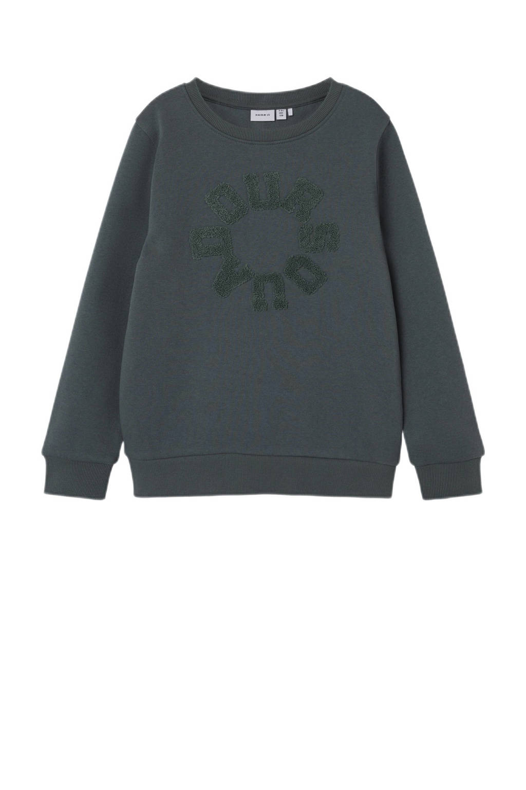 NAME IT sweater NKMORLANDOU met printopdruk en 3D applicatie donkergroen