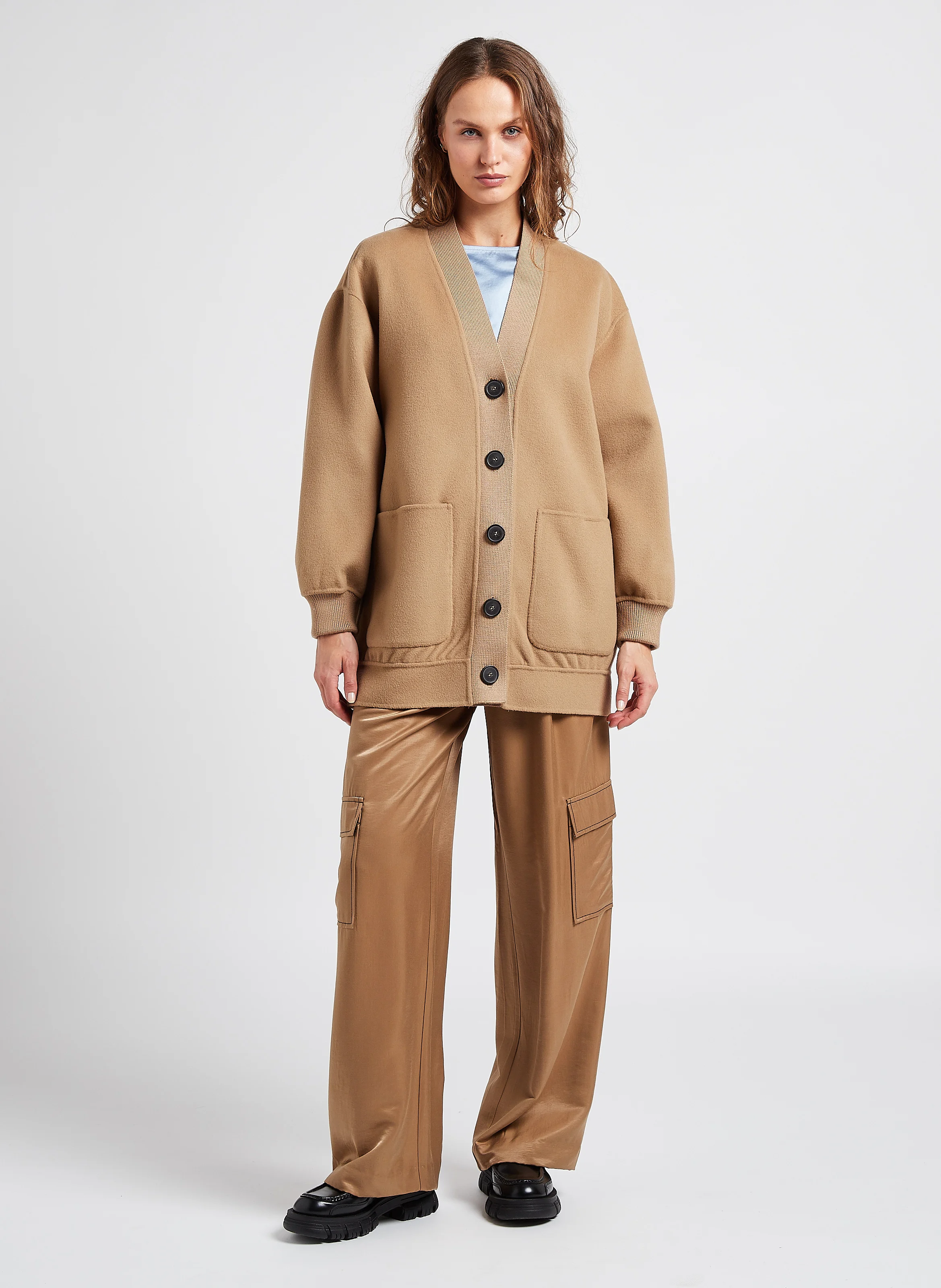 ZELMA - Manteau col châle en laine | Beige