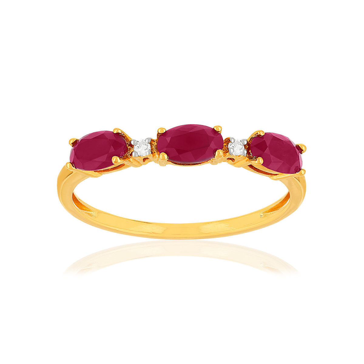 Bague or jaune 375 rubis diamants