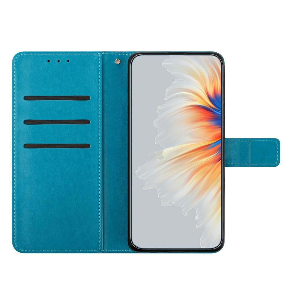 iPhone Air Leder Tasche Wallet - Mandala Flowers Imprint - Blau