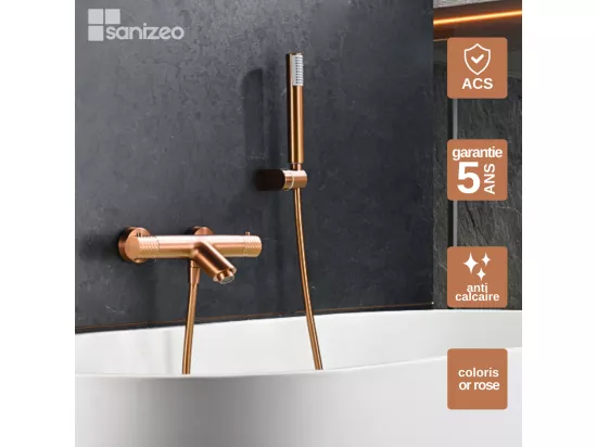 Mitigeur de Baignoire et Douche Thermostatique anti-calcaire Or Rose Cuivré IMEX GENOVA BDG053-4ORC