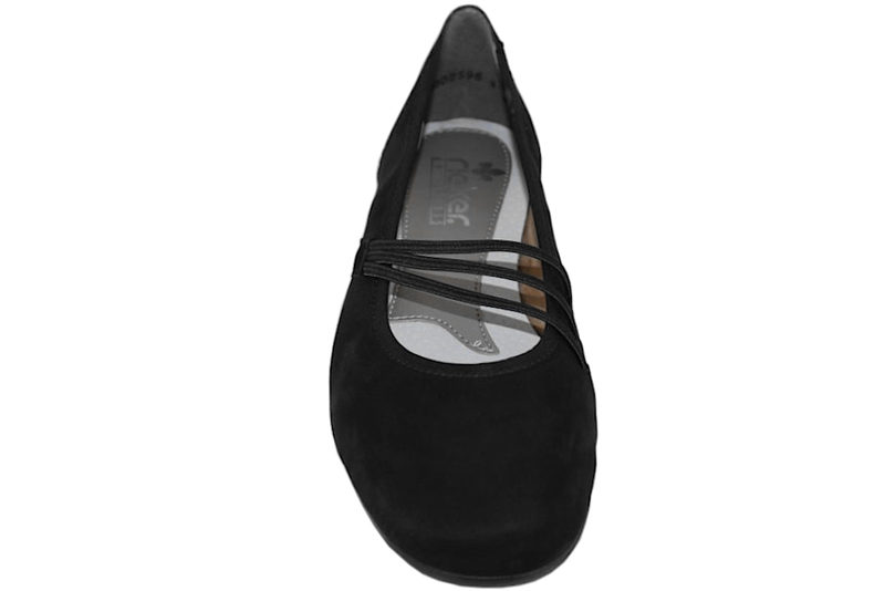 RIEKER BALLERINA I SORT NUBUCK OG KUNSTSKIND