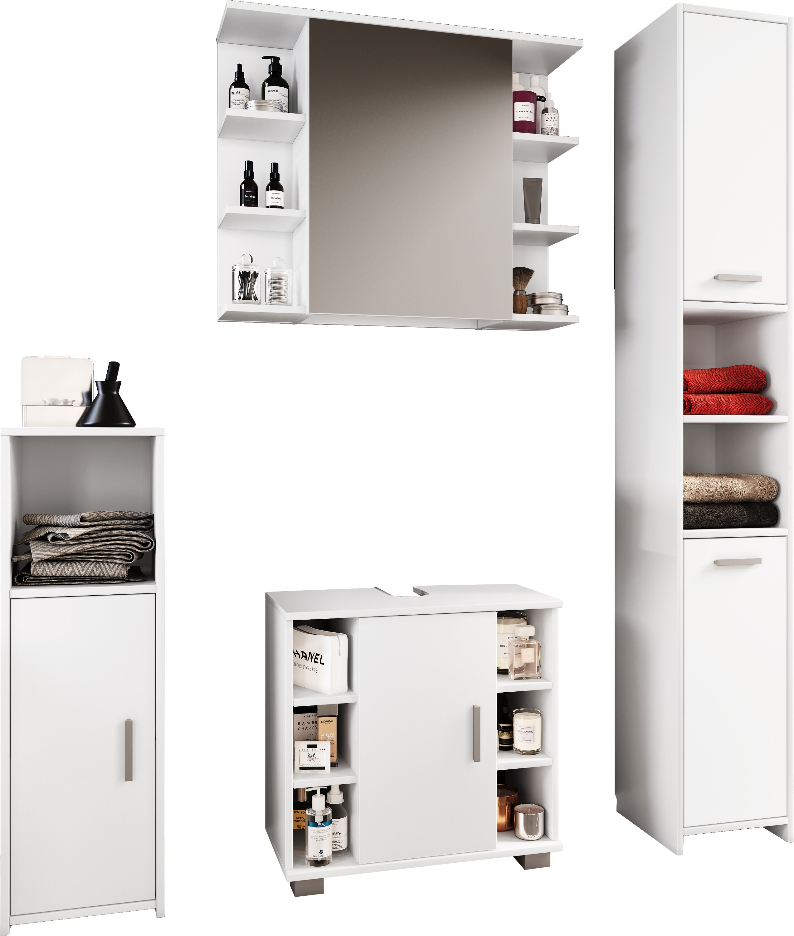 VCM 4-tlg. Komplett Badmöbel Badschrank Bad Unterschrank Hochschrank Set Zalo ll