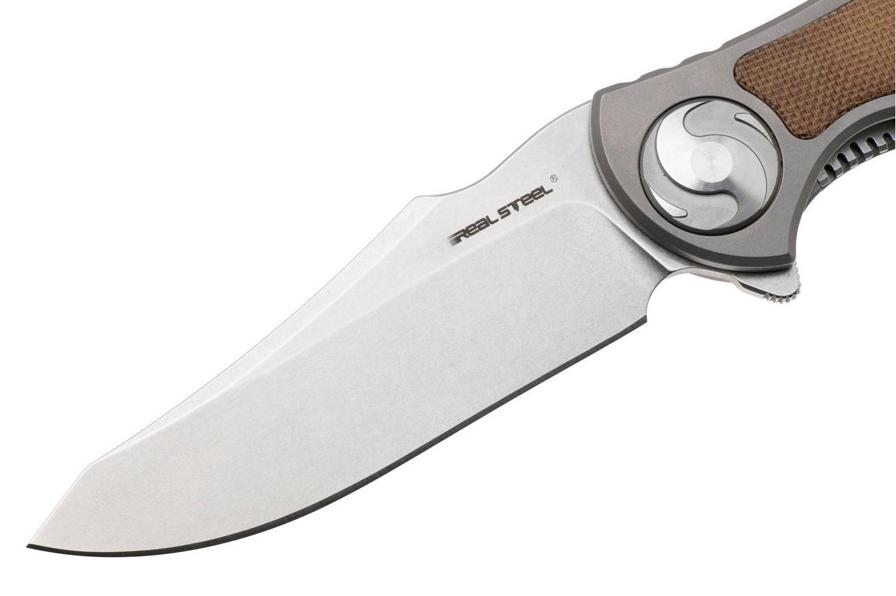 Real Steel Exorcist 9412NM, Stonewashed CPM S35VN, Sandblasted Titanium, Natural Micarta Inlay zakmes, Carson Huang design