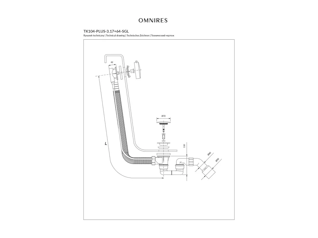 Ensemble de vidange de baignoire avec bonde extra-plat en laiton - Doré