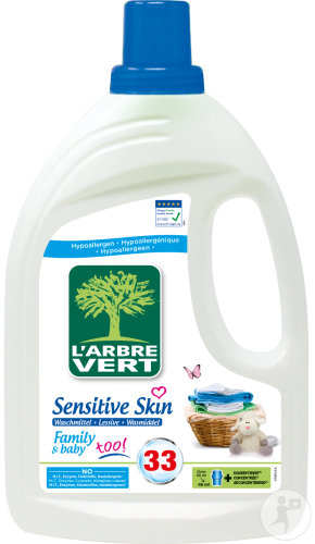 L'Arbre Vert Lessive Liquide Hypoallergénique Peaux Sensibles 34 Lavages 1,53l
