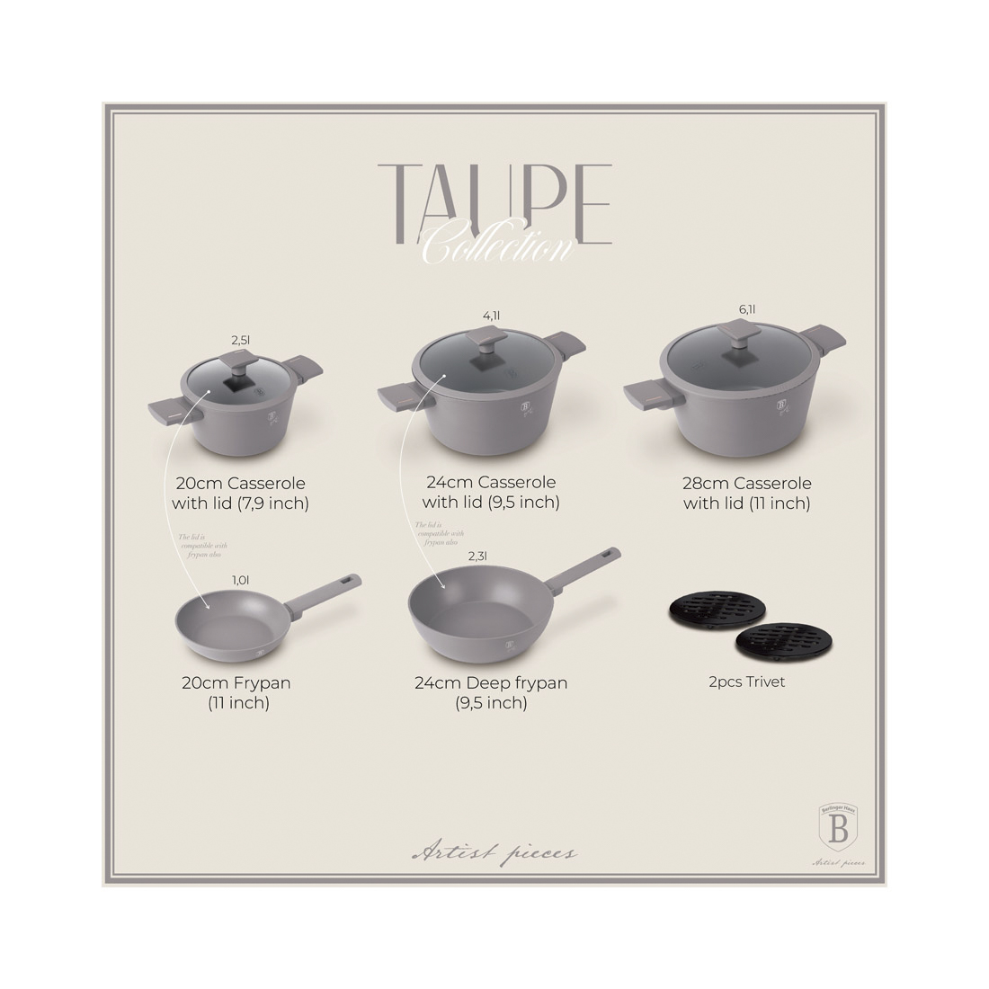 Berlinger Haus 10-teiliges Kochgeschirr-Set Taupe Collection