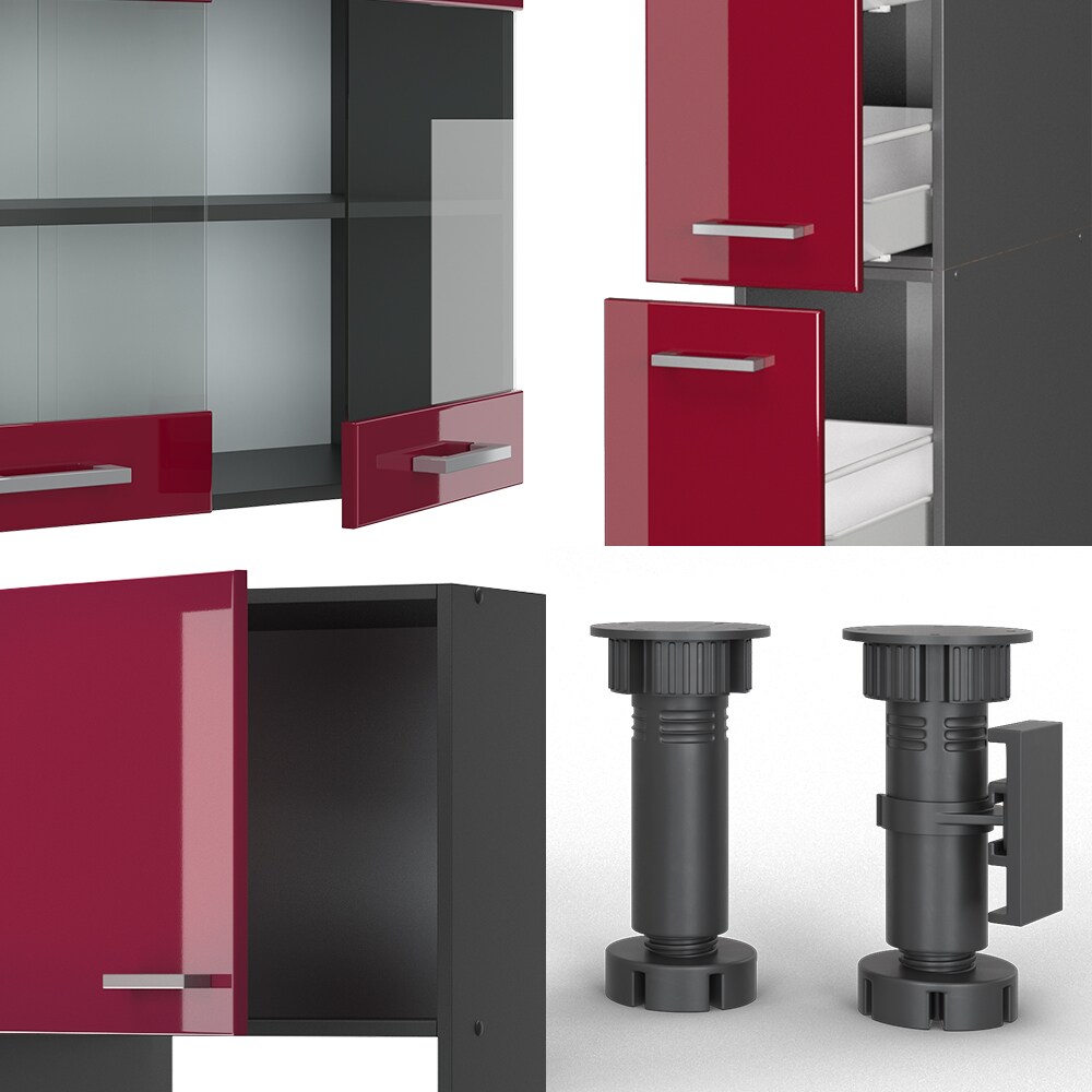 Vicco Küchenzeile Küchenblock Einbauküche R-Line 350 cm Anthrazit Bordeaux Hochglanz Küche