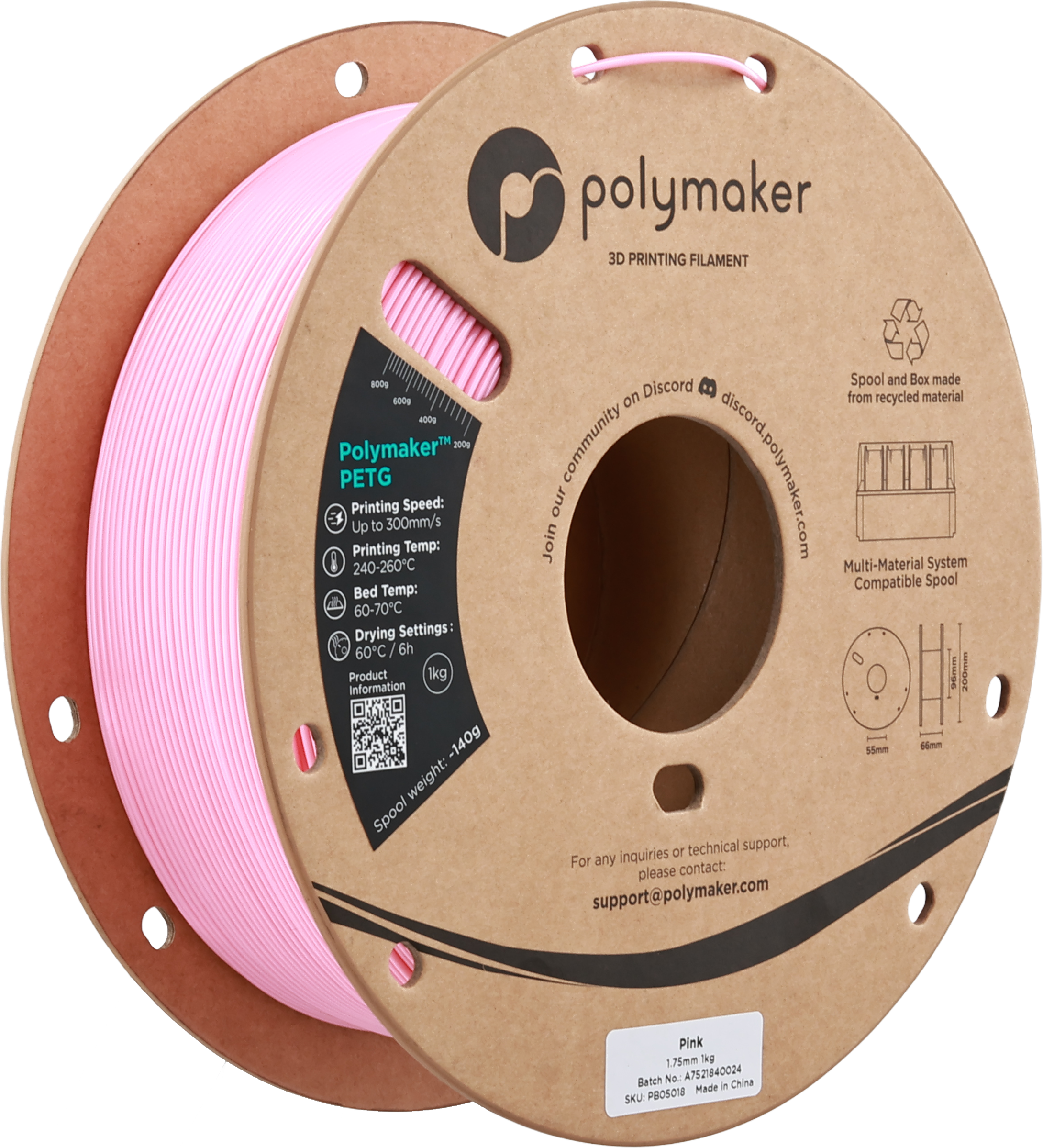 Polymaker  PETG Pink, 1,75 mm / 1000 g    Robustes PETG optimiert für High Speed Druck in Pink