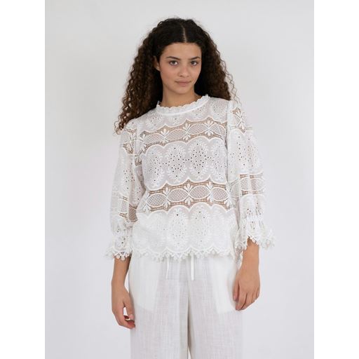 Neo Noir Adela Big Embroidery Bluse, White, 42