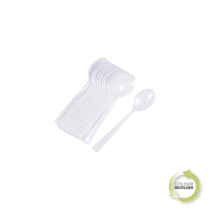 SET 12 PETITES CUILLERES REUTILISABLES BLANC H.13CM