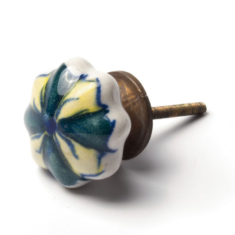 Keramik-Knauf 'Blume', grün, gelb, Ø 4,5 cm günstig bestellen