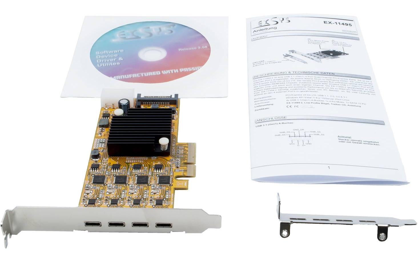 PCI-Karte EX-11495<br>PCIe-Erweiterungskarte für vier externen USB 3.0 Typ C-Ports