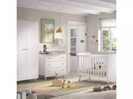 TINY WHITE - Chambre avec lit bébé + table à langer + Armoire 2 Portes