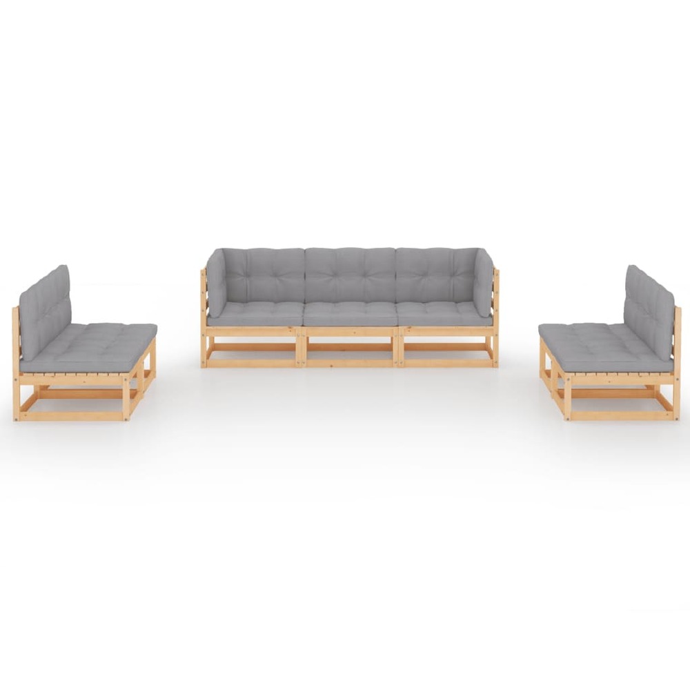 Salon de jardin meuble d'extérieur ensemble de mobilier 7 pièces avec coussins bois de pin massif