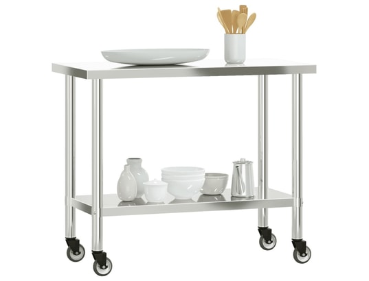 VIDAXL - Mobilier de cuisine Table de travail de cuisine avec roues 110x55x85 cm inox