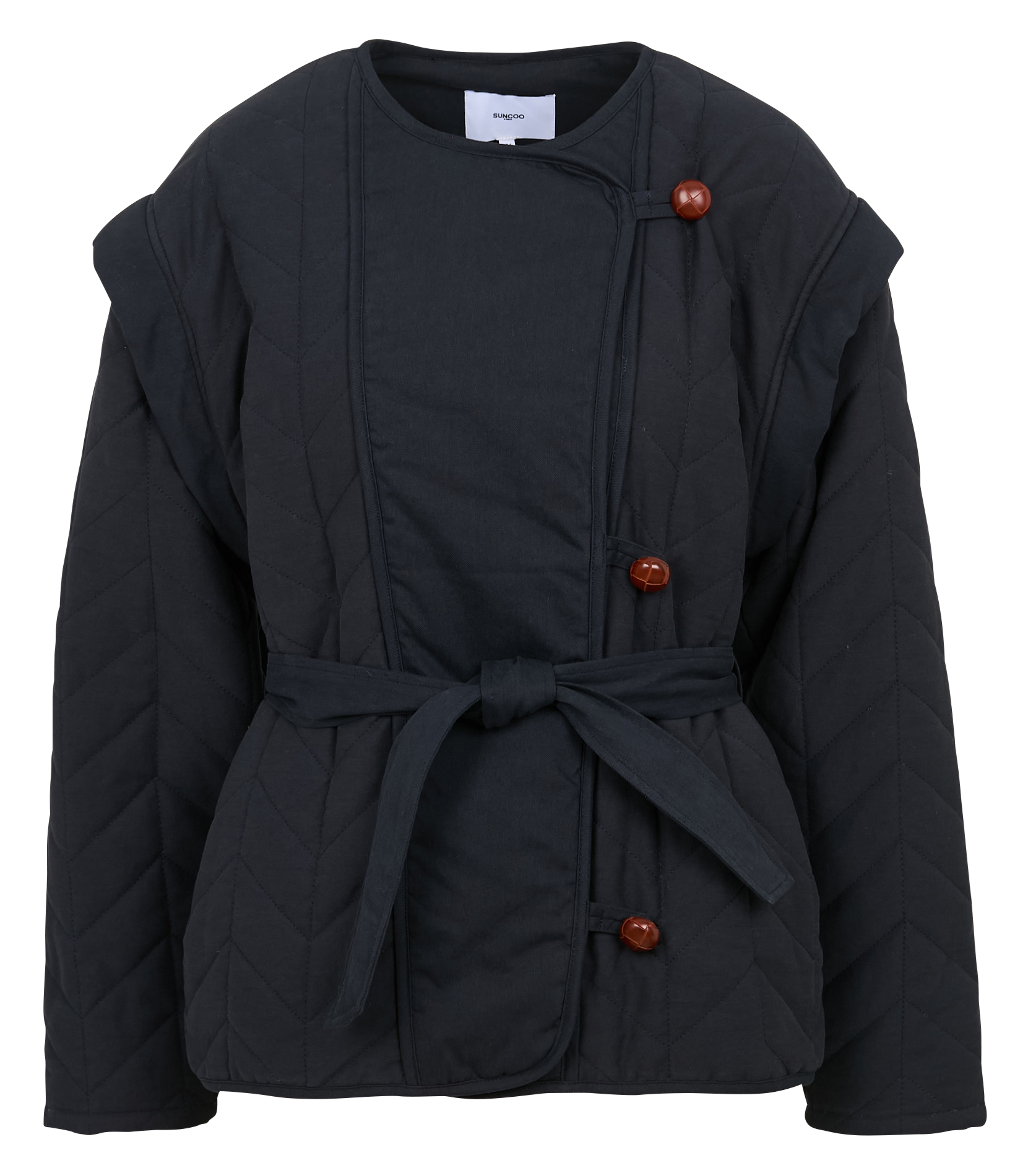 ESCAPE - Veste droite col rond en coton| Bleu