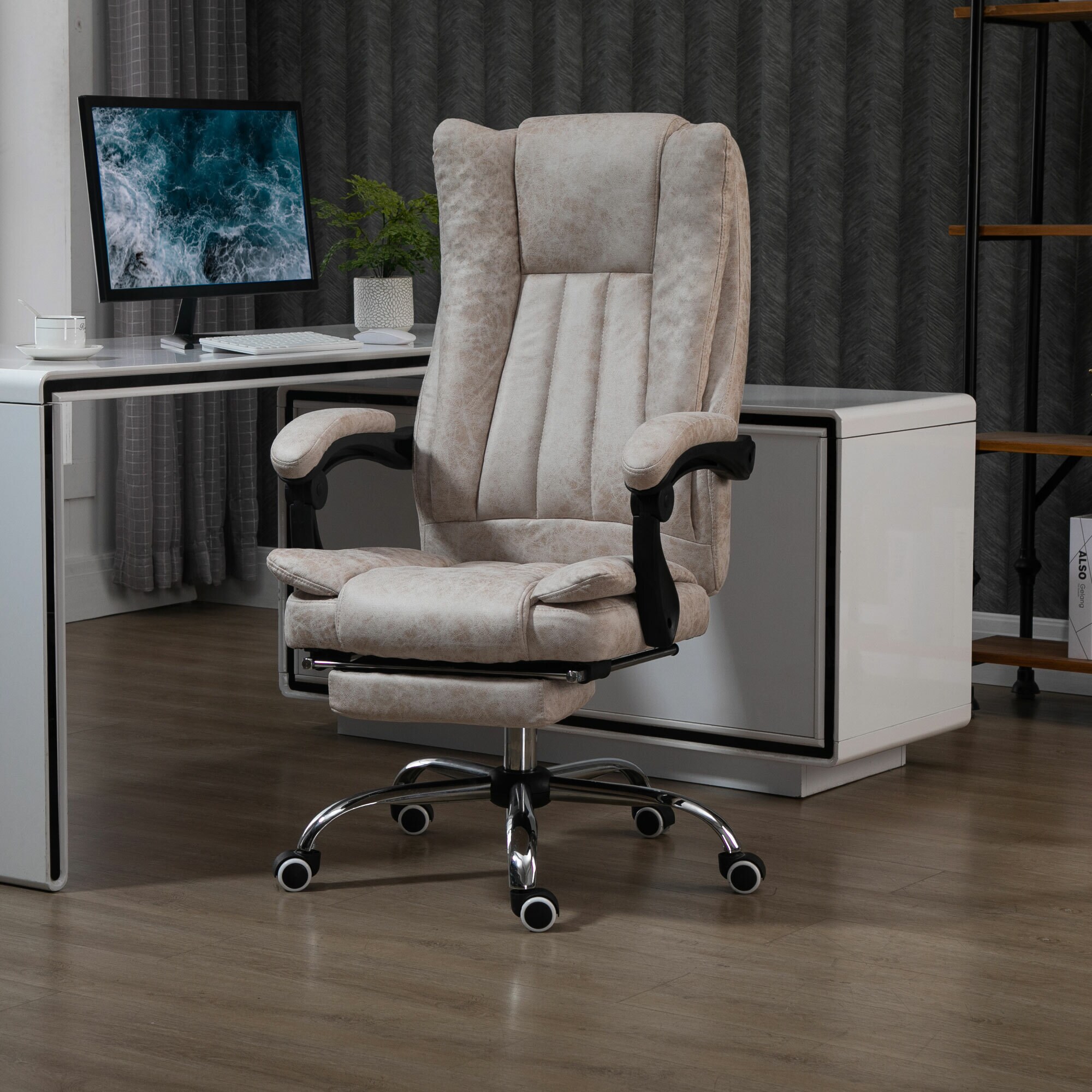 Vinsetto Bürosessel mit Wippfunktion, ergonomisch, Kunstleder Schwarz/Beige 63 x 71 x 110-118 cm (BxTxH)