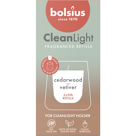 Bolsius Cleanlight refill duftlys 2-pak - Cedarwood