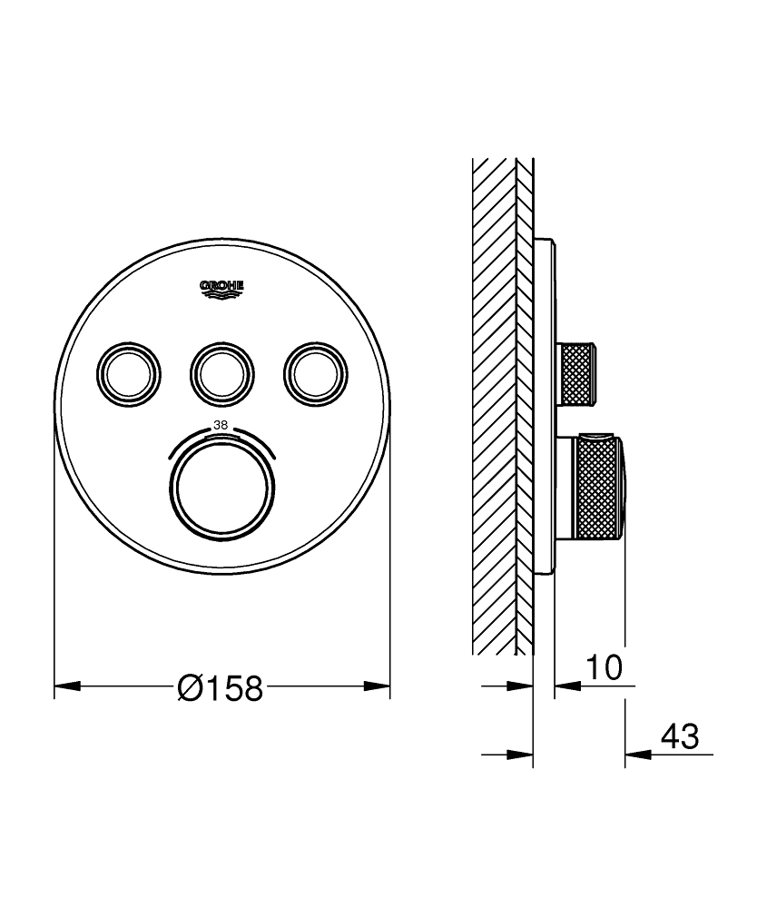 Grohe Grohtherm SmartControl thermostaat met omstel 3-weg rond cool sunrise