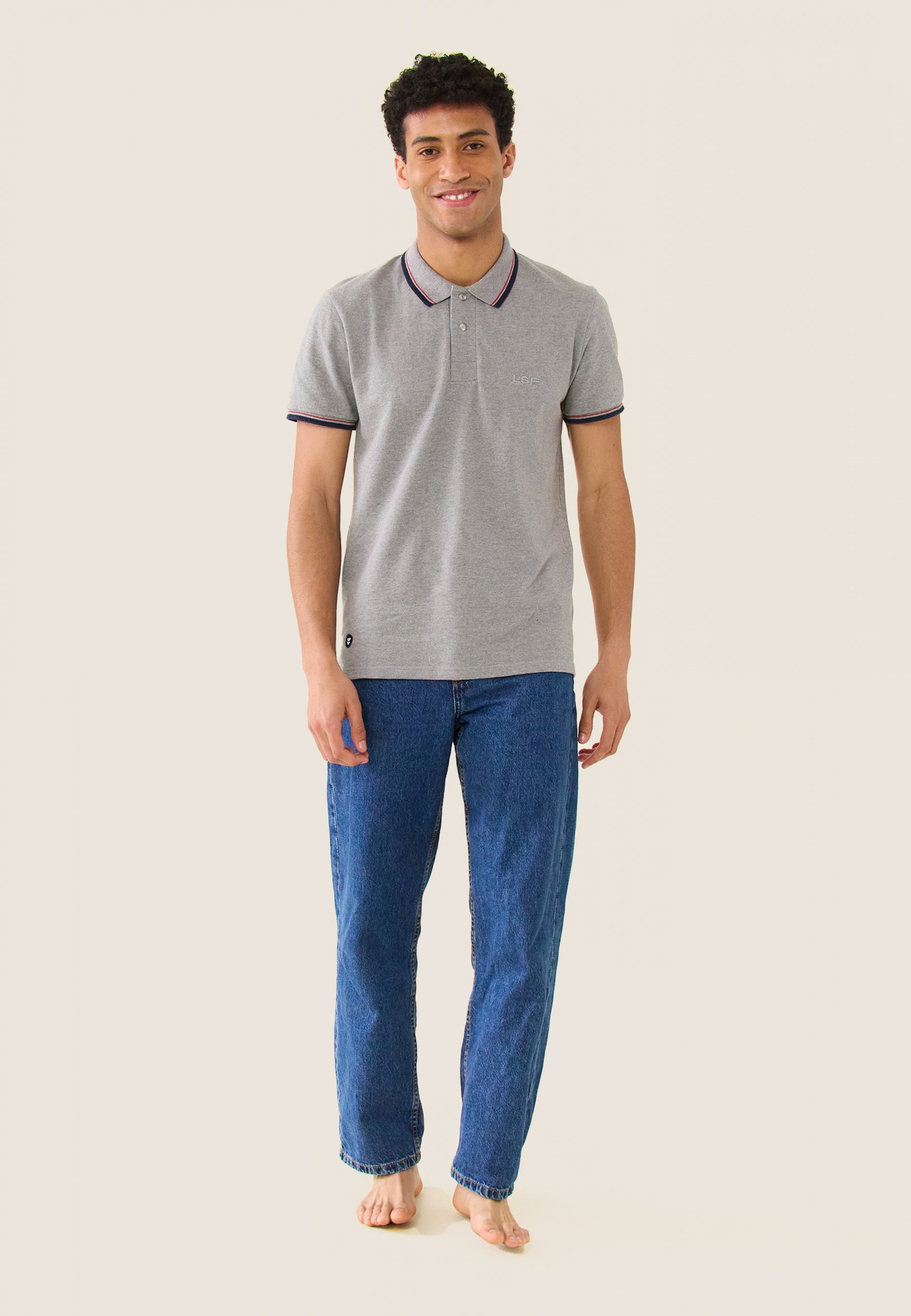 Polo en piqué de coton-Polo Gris Chiné