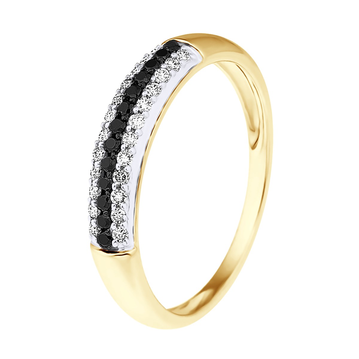 Alliance Diamants Noirs et Blancs 0,260 Cts Or Jaune