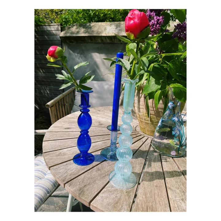 Anna + Nina Bougeoir Cloudy en verre | Bleu