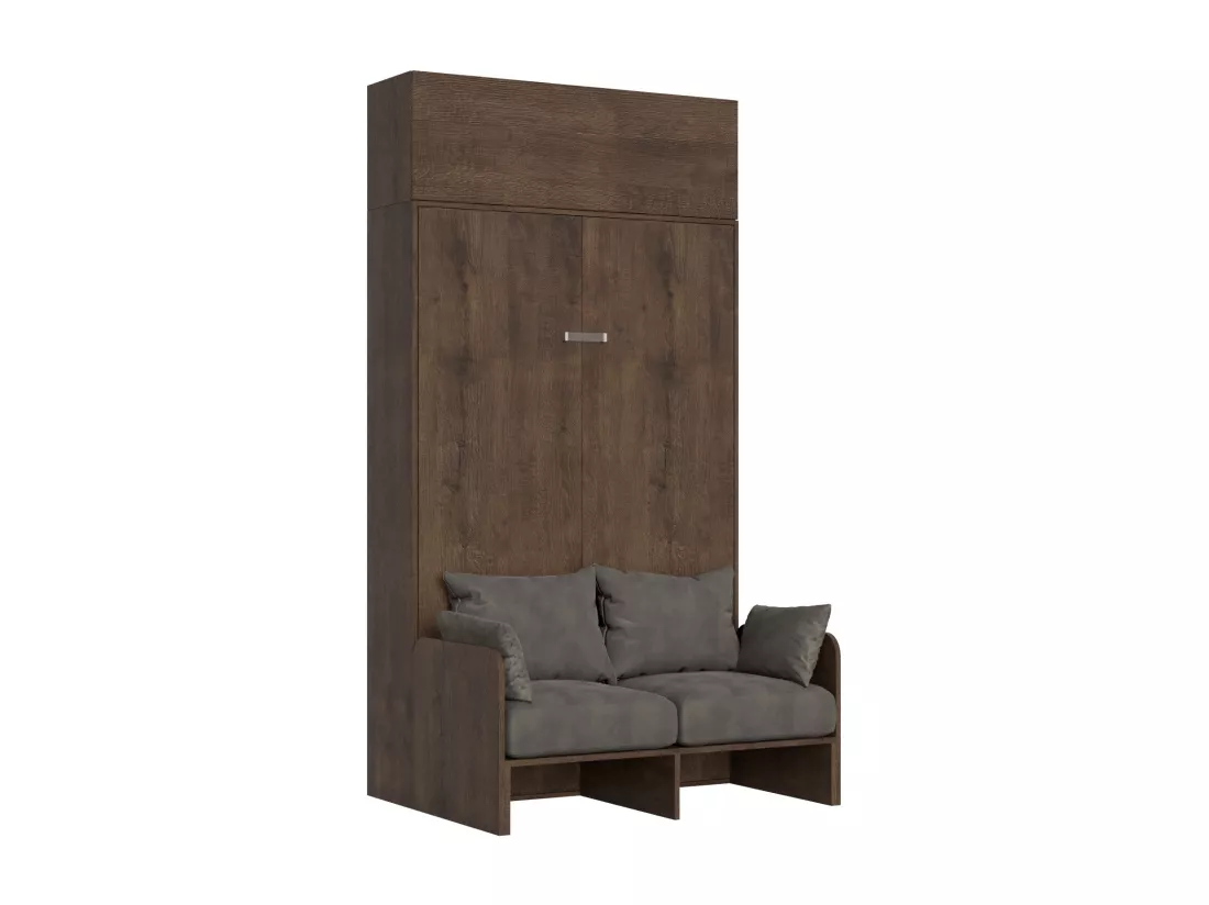 Armoire lit escamotable vertical 140 Kentaro Sofa avec èlèment haut Noyer