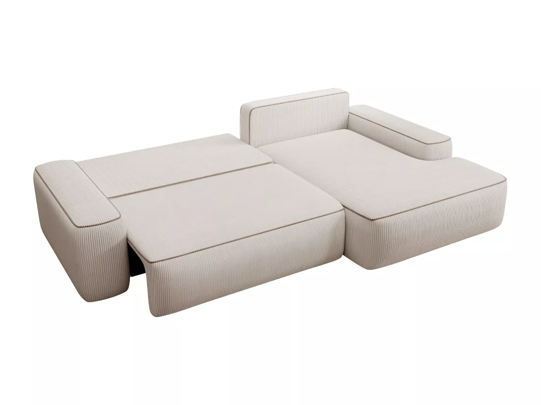 Canapé d'angle droit convertible en velours côtelé beige ZOMELA