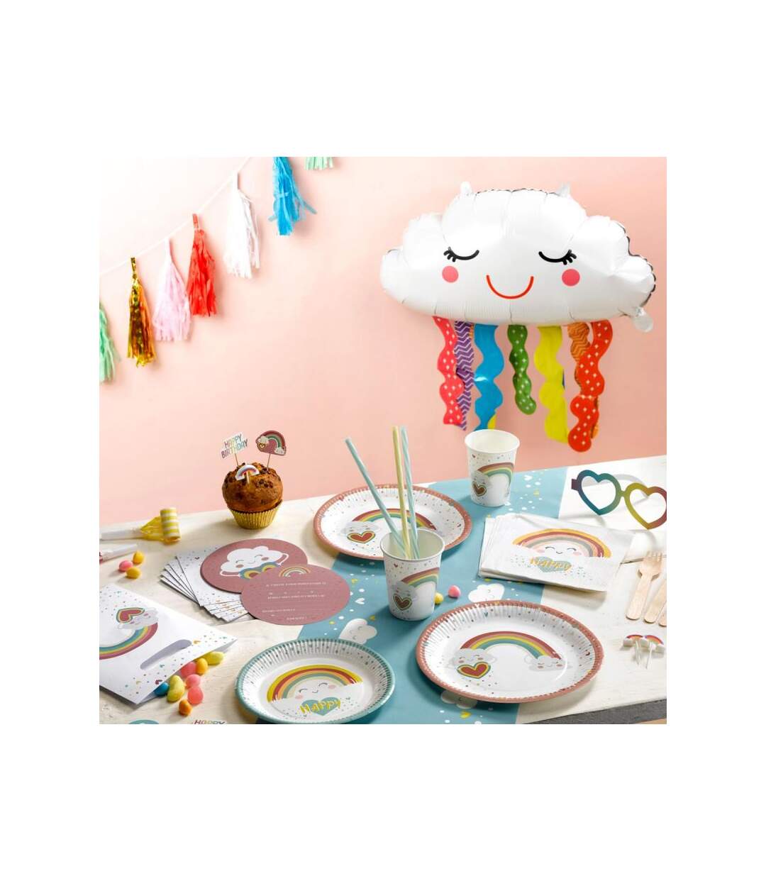 Paris Prix - Lot De 20 Serviettes En Papier nuage Rainbow 33x33cm Blanc