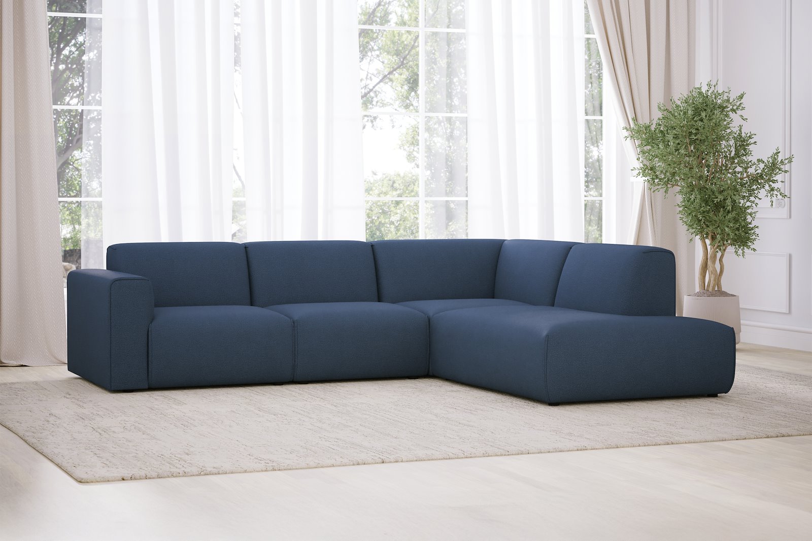Monaco Lux 2,5-seter med åpen ende høyre Tekstil Brego 86 Blue med sorte ben. Lux komfort.