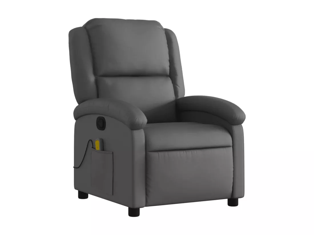 Fauteuil massant inclinable gris cuir véritable