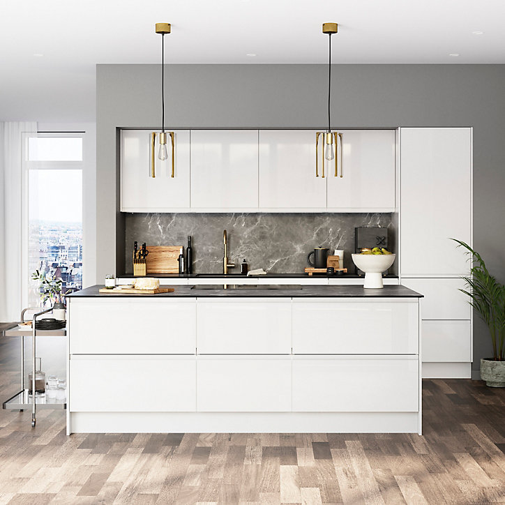 Joue de finition pour colonne XL électroménager Goodhome Garcinia gris clair brillant H. 240 cm x l. 61 cm x Ep. 18 mm