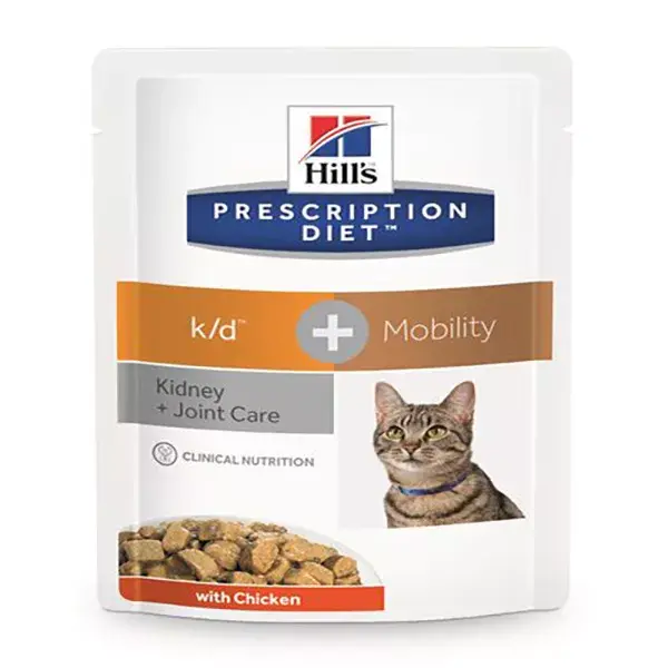 Hill's Prescription Diet Feline K/D Kidney + Mobility Care Alimento Úmido Frango 12 x 85g