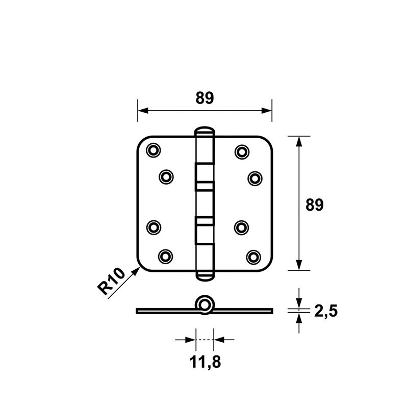 AXA kogellagerscharnier zwart 89x89mm RVS RH